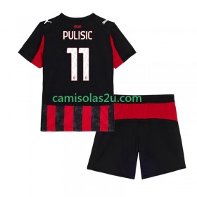 Camisolas de futebol AC Milan Christian Pulisic 11 Criança Equipamento Principal 2025/26 Manga Curta
